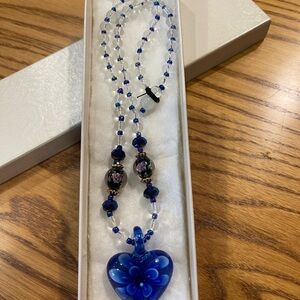 Blue Murano Glass Heart Pendant Necklace